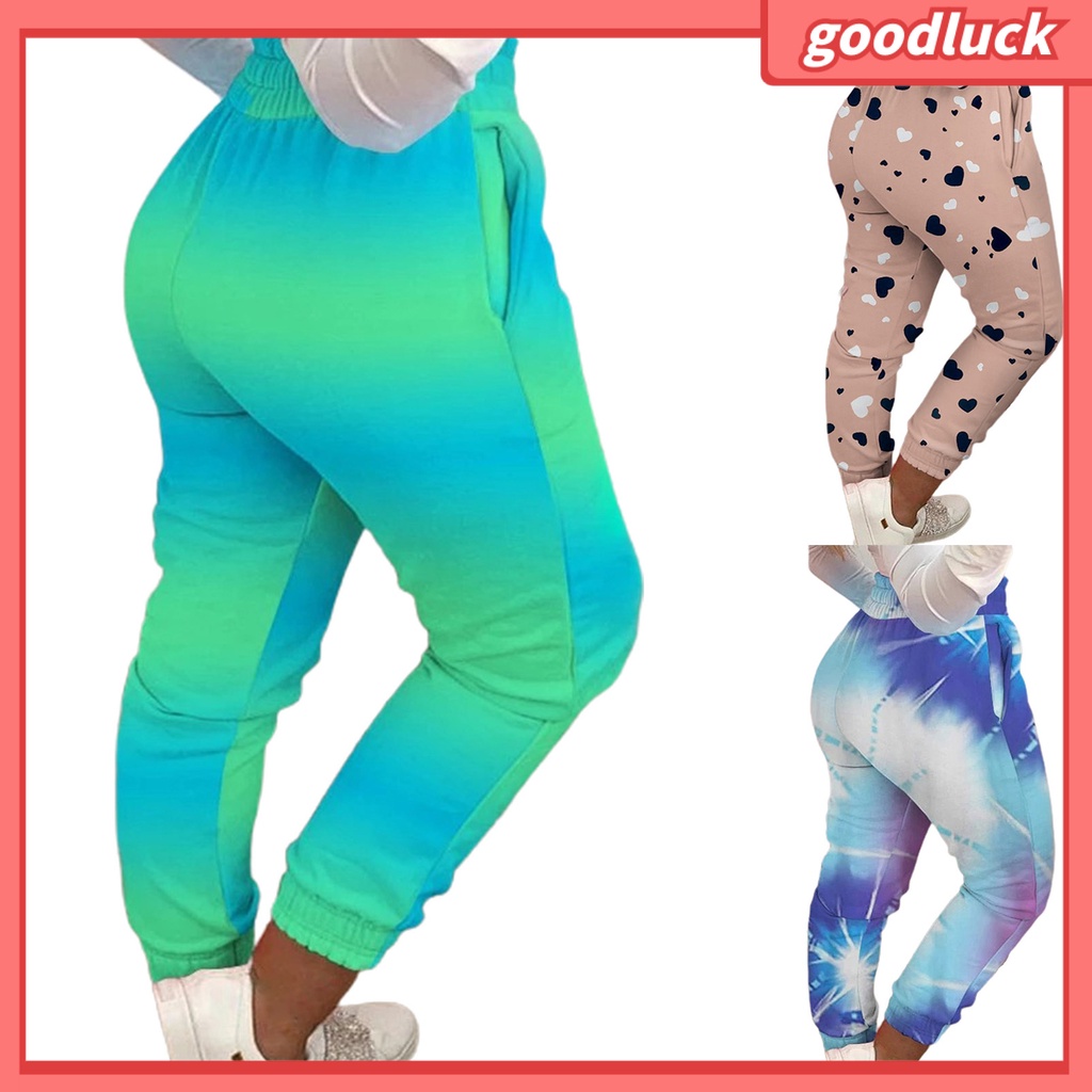 Quần Bút Chì Mềm Lưng Cao Nhuộm Màu Họa Tiết Trái Tim Phong Cách Đường Phố Cho Nữ