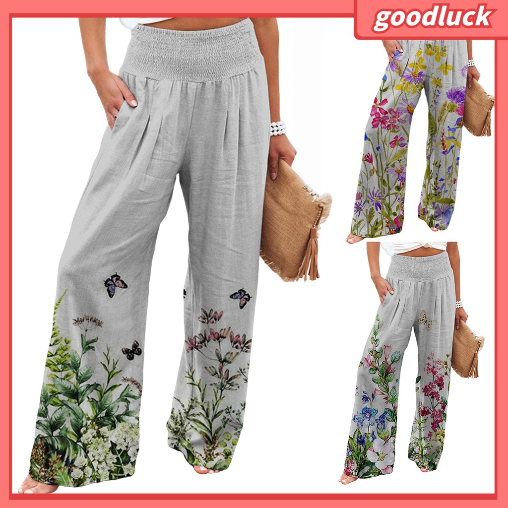 [ULK] Quần Dài Dáng Rộng Eo Cao Co Giãn In Họa Tiết Giản Dị Dành Cho Bạn Nữ