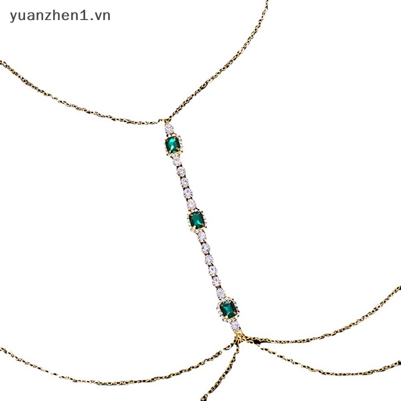 Dây Đeo Cơ Thể Dạng Chuỗi Đính Đá Pha Lê Xanh Lá Quyến Rũ Thời Trang Cho Nữ