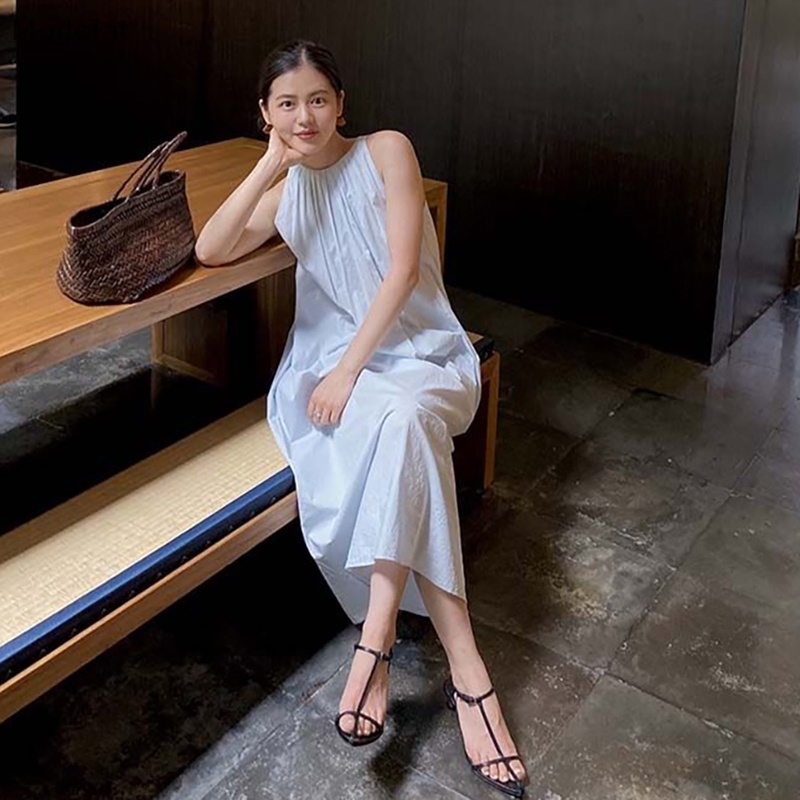 Đầm Midi Sát Nách Màu Trơn Dáng Rộng Thời Trang Mùa Hè Xinh Xắn Cho Nữ