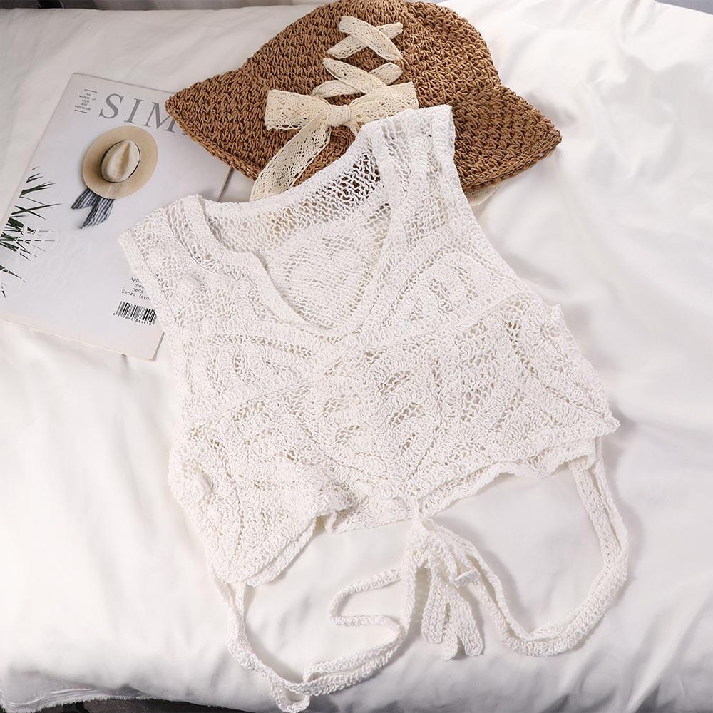 LILYES Áo Cardigan Dệt Kim Dáng Ngắn Chất Liệu Cotton Thêu Họa Tiết Thời Trang Đi Biển Cho Nữ