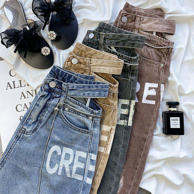 Quần Jeans Denim Lưng Cao Dáng Rộng Thiết Kế Đục Lỗ Thời Trang Mùa Hè Hàng Mới Dành Cho Bạn Nữ