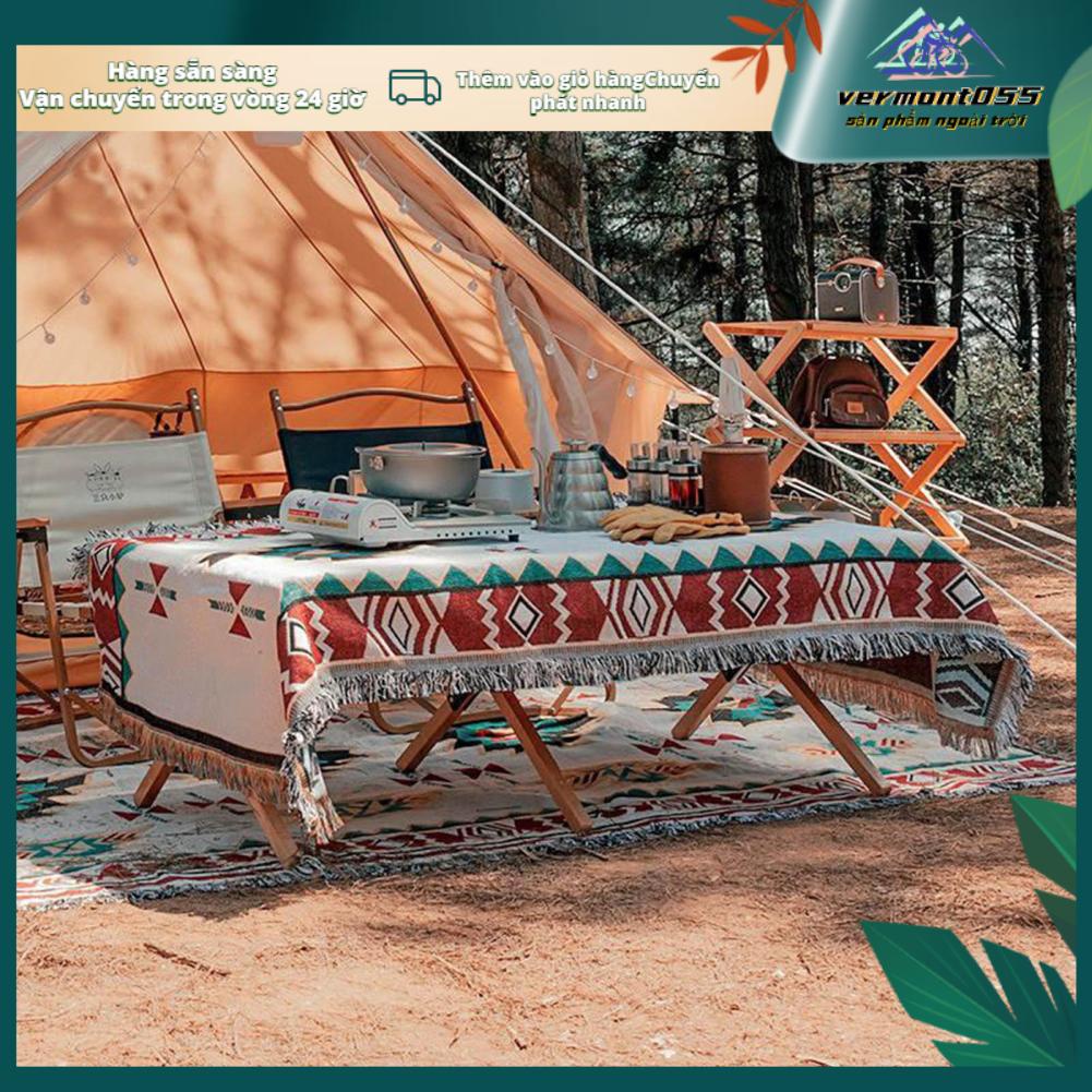 Vermont055 Khăn Trải Bàn Cắm Trại Phong Cách Dân Tộc Cotton Mềm Mại Họa Tiết Retro Thân Thiện Với Làn Da Dã Ngoại Cho Lều Du Lịch Ngoài Trời