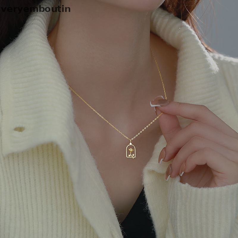 Vòng cổ Mạ Vàng Mặt Hoa Hồng Ba Chiều Thanh Lịch Lãng Mạn Kiểu Pháp Cho Nữ n