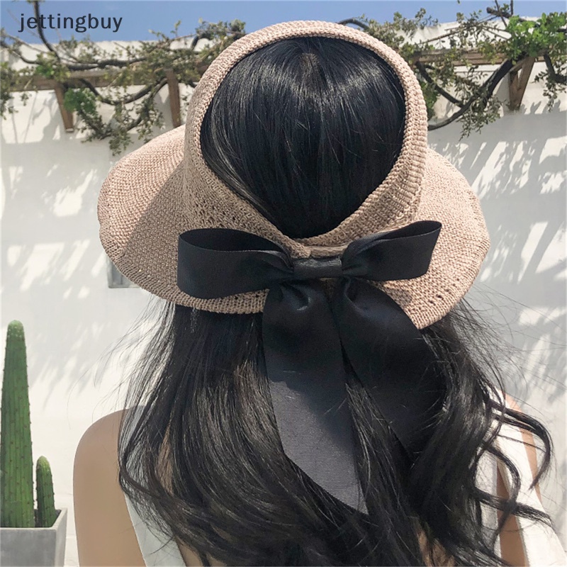 Mũ Rộng Vành Hở Chóp Thoáng Khí Thắt Nơ Thời Trang Đi Biển Mùa Hè Cho Bạn Gái