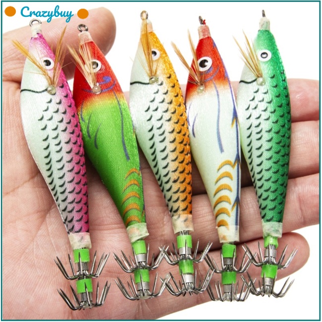 Cr Mồi Câu Cá Giả Hình Tôm Dạ Quang 8cm Bằng Gỗ