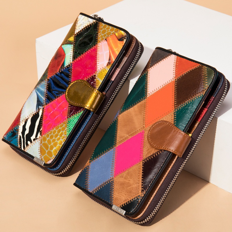 Ví Da Thật Dáng Dài Kẻ Sọc Thiết Kế Đơn Giản Thời Trang Cho Nữ