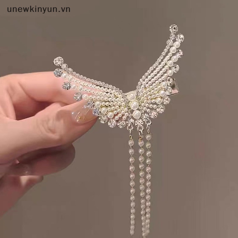 1 Kẹp Tóc Hình Cánh Thiên Thần Đính Đá &amp; Ngọc Trai Giả