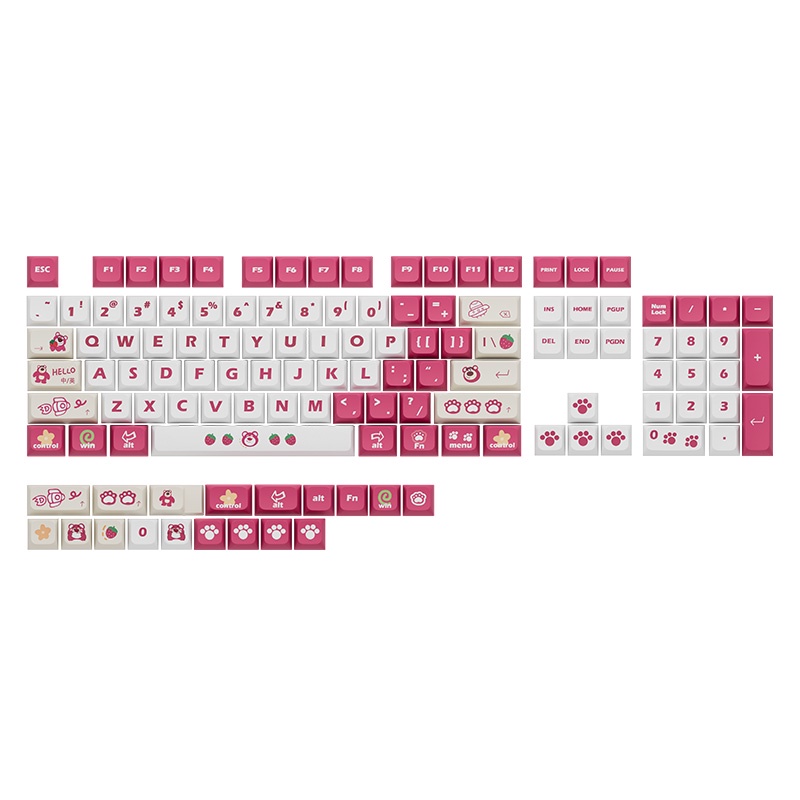 Bộ Nút Bàn Phím Cơ XDA PBT In Họa Tiết Gấu Và Dâu Tây Dễ Thương