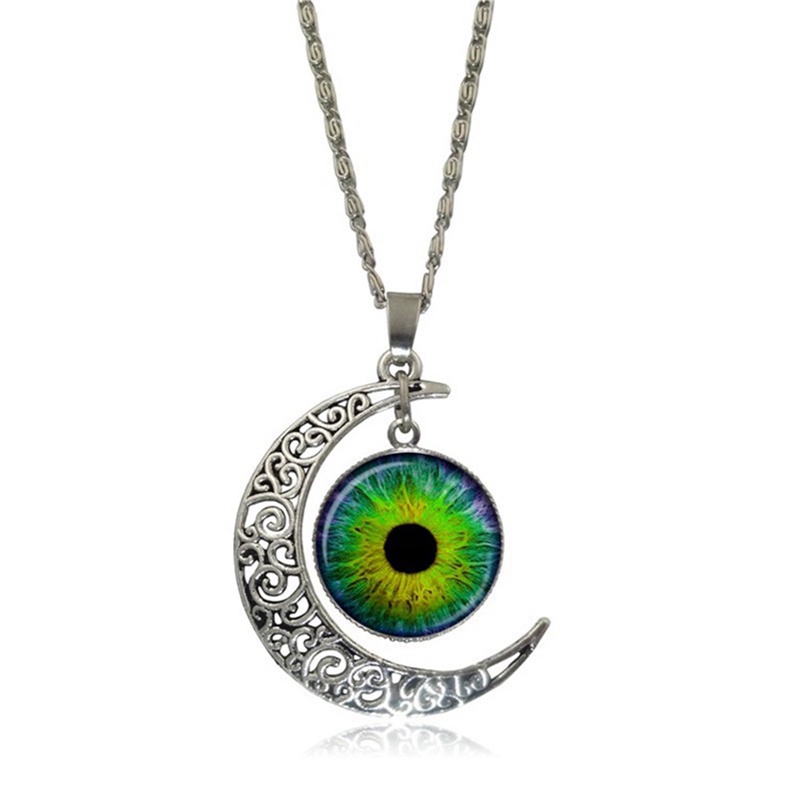 Vòng cổ Mặt Kính Hình Mặt Trăng Và Mắt Nhiều Màu Phong Cách Vintage