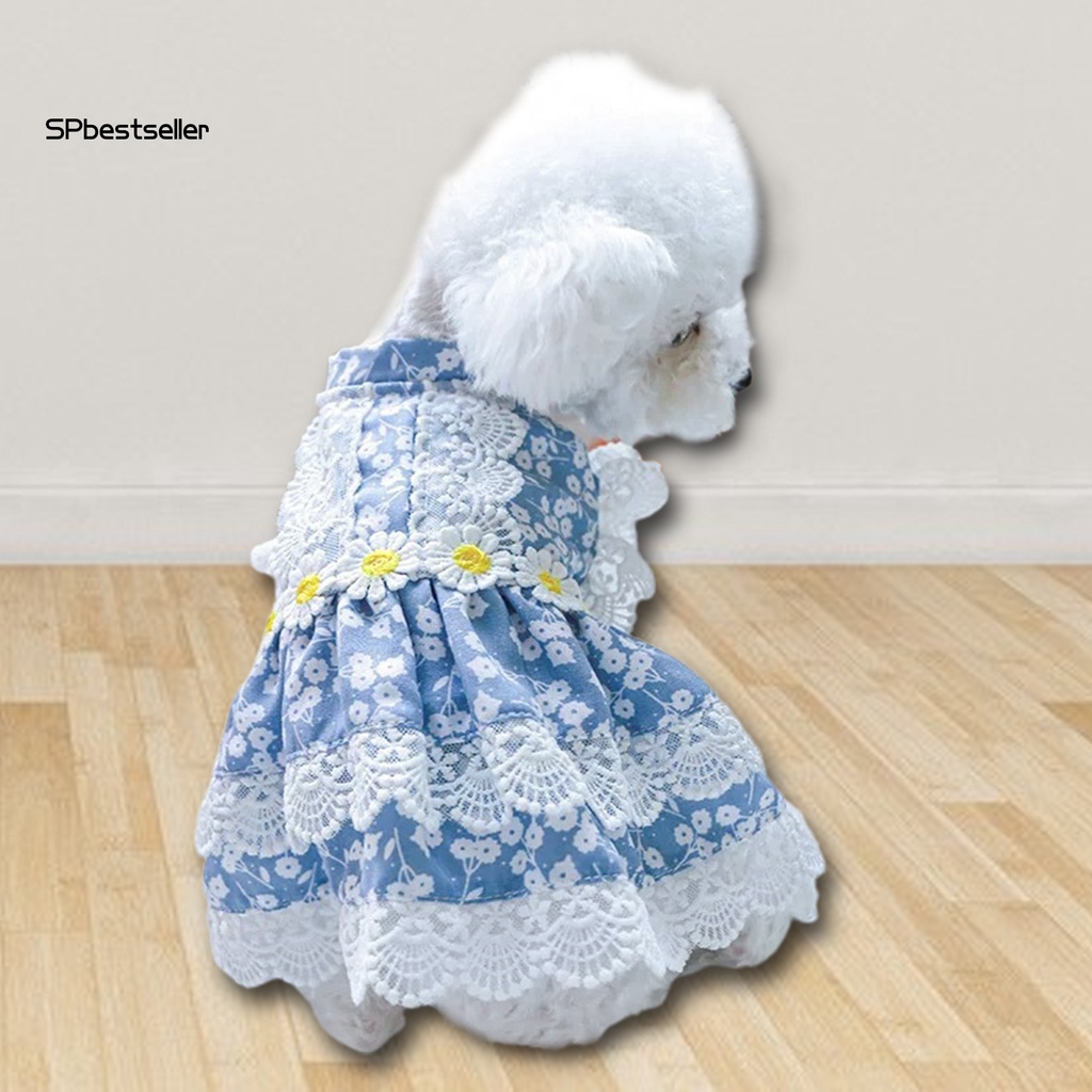 Spbestsellkr Đầm Hoa Tay Bay Hai Lớp Thêu Hoa Mặc Hàng Ngày Đáng Yêu Cho Cún Cưng