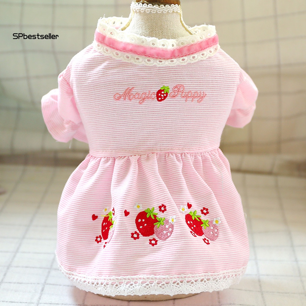 Đầm Công Chúa Kẻ Sọc In Họa Tiết Dâu Tây Thời Trang Mùa Xuân Cho Thú Cưng