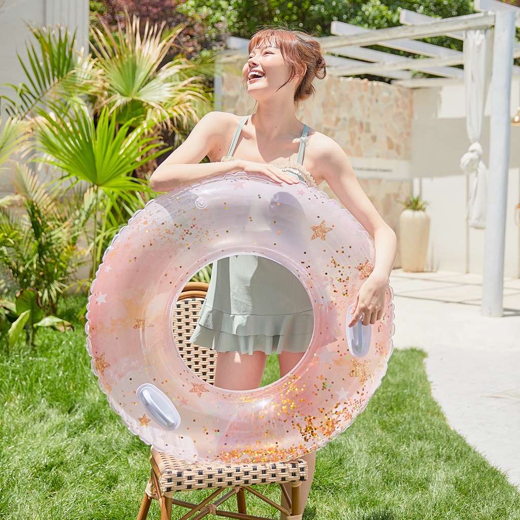 Phao Bơi Tròn Màu Hồng Đính Kim Sa Lấp Lánh Cho Người Lớn Và Trẻ Em