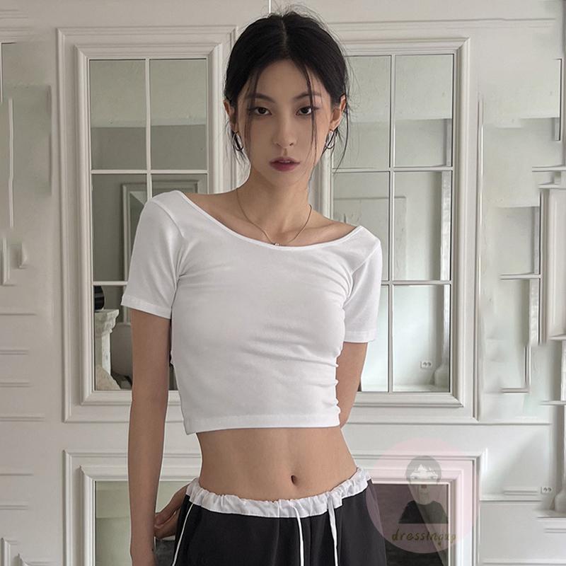 Áo Thun Ngắn Tay Hở Lưng Đan Dây Chéo Thời Trang Mùa Hè Cho Nữ