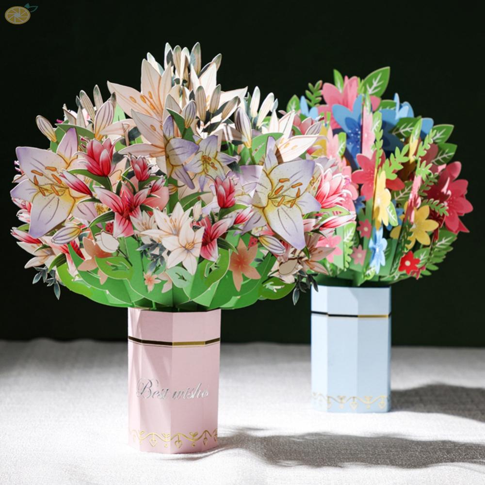 【VARSTR】3D Flower Bouquet Card Paper Flowers Pops-up Bouquet Greeting Mothers Day Cards  high quality creative gift