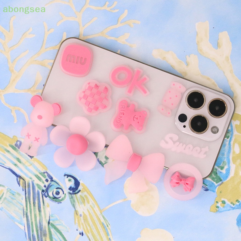 Set 5 Miếng Dán PVC Mềm Màu Hồng Dạ Quang Họa Tiết Hoạt Hình Dùng Trang Trí Ốp Điện Thoại DIY