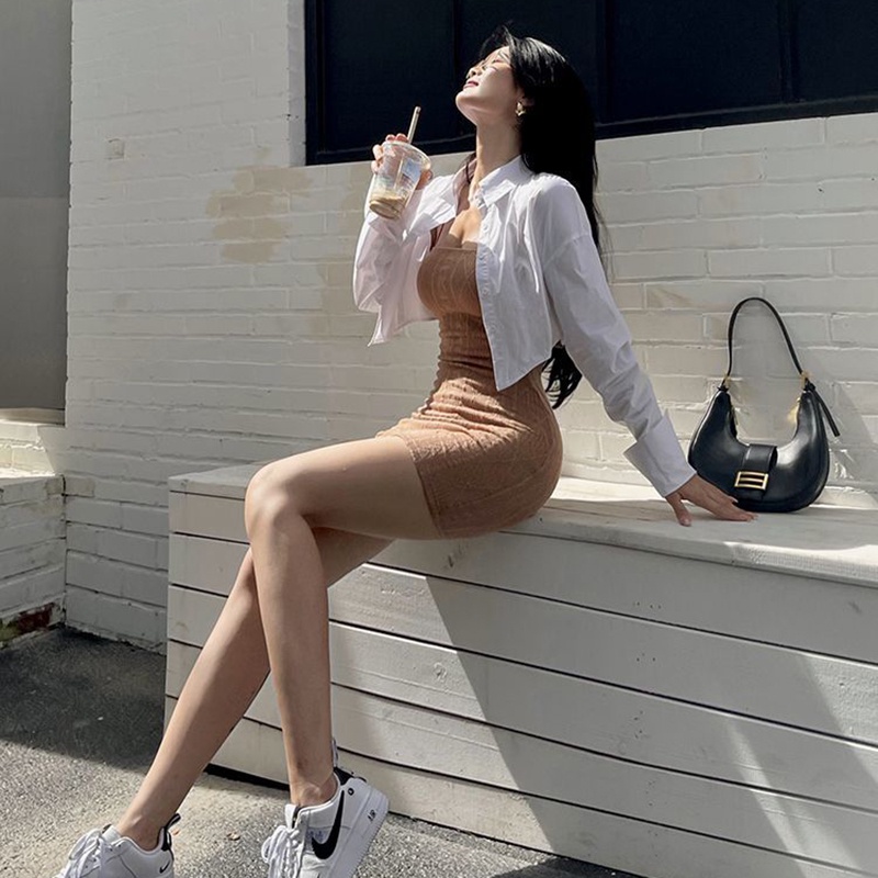 IELGY       Áo Sơ Mi Dáng Ngắn Phong Cách Thời Trang Mỹ Dành Cho Nữ