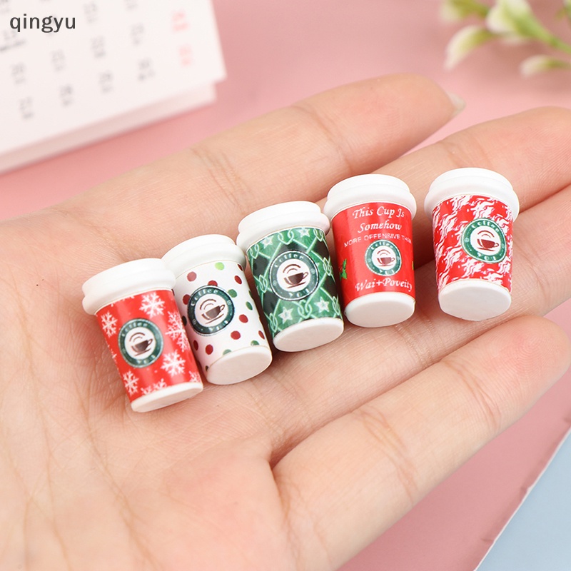 Set 5 Ly Cà Phê Bằng Nhựa Resin Màu Sắc Mô Hình Giáng Sinh Trang Trí Nhà Búp Bê