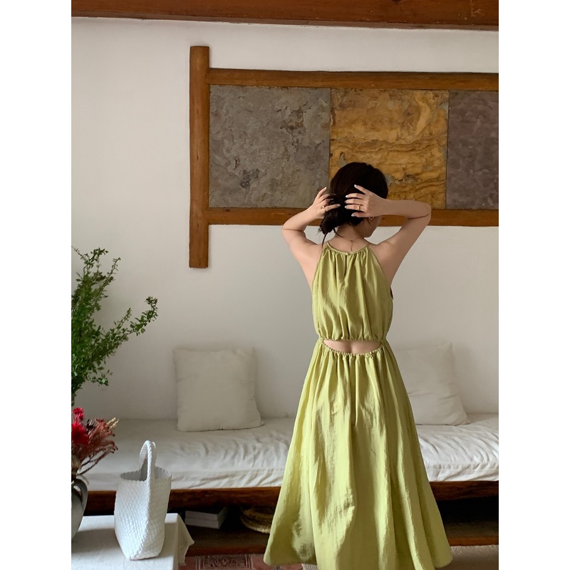 Đầm chữ A SUXI hở vai màu trơn chiết eo thời trang mùa hè xinh xắn cho nữ