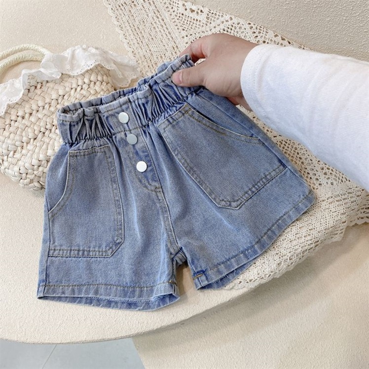 Quần Short Denim Ba Nút Có Túi Mềm Mại Phong Cách Âu Mỹ Cho Bé Gái 1-6 Tuổi