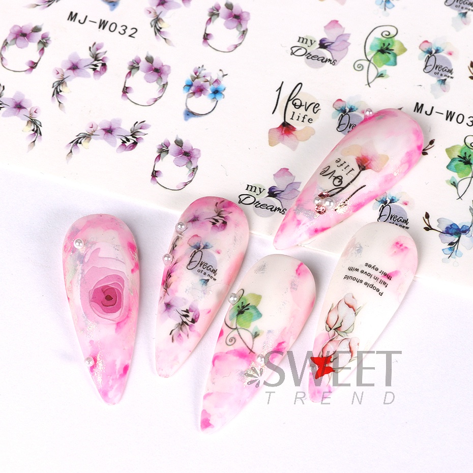 Set 24 Miếng Dán Trang Trí Móng Tay Họa Tiết Hoa Bướm Thời Trang Mùa Hè