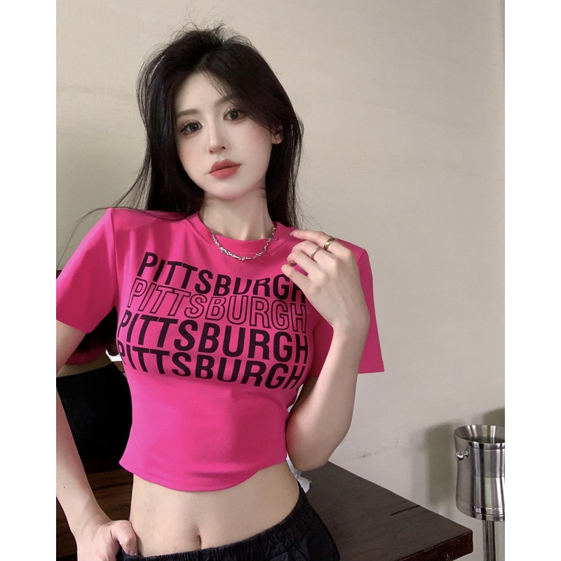 Áo Croptop Ngắn Tay In Chữ Phong Cách Thời Trang Cho Nữ