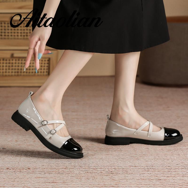 Giày Da Mũi Tròn 3cm Phong Cách lolita Đơn Giản Cho Nữ