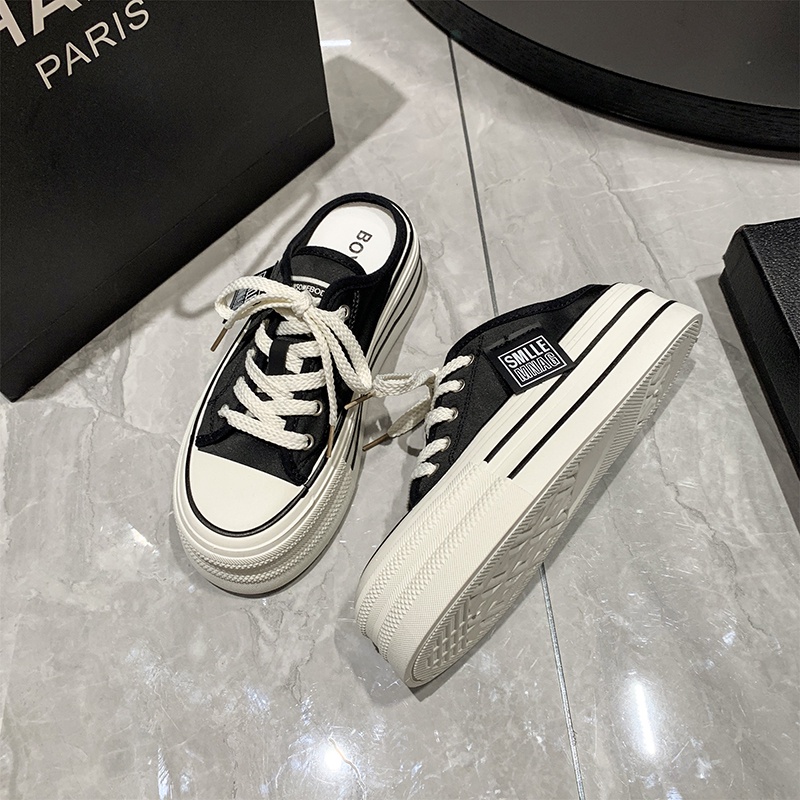 Ielgy Giày canvas Bít Mũi Đế Dày Không Gót Dễ Phối Đồ Thời Trang Thường Ngày Cho Nữ