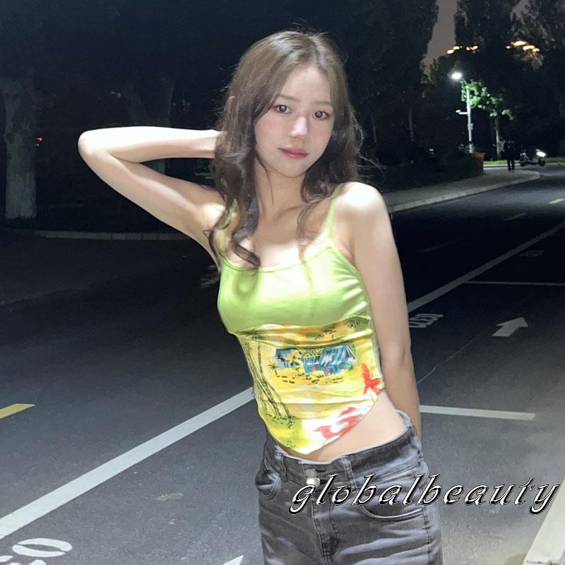 Áo Hai Dây In Họa Tiết Vintage Thời Trang Mùa Hè Cho Nữ