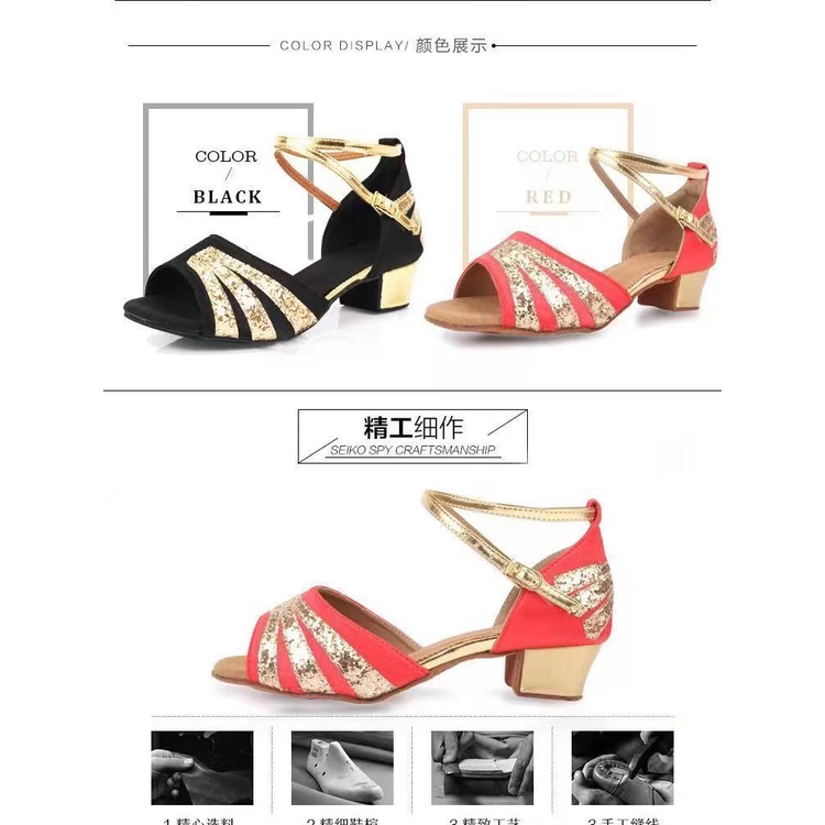 Giày Khiêu Vũ Latin Đế Mềm Gót Vừa Dành Cho Bé Gái