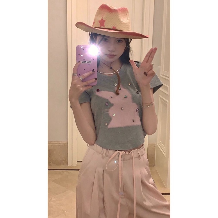 Áo Thun Tay Ngắn In Hình Thỏ Thời Trang Mùa Hè 2023 Cho Nữ