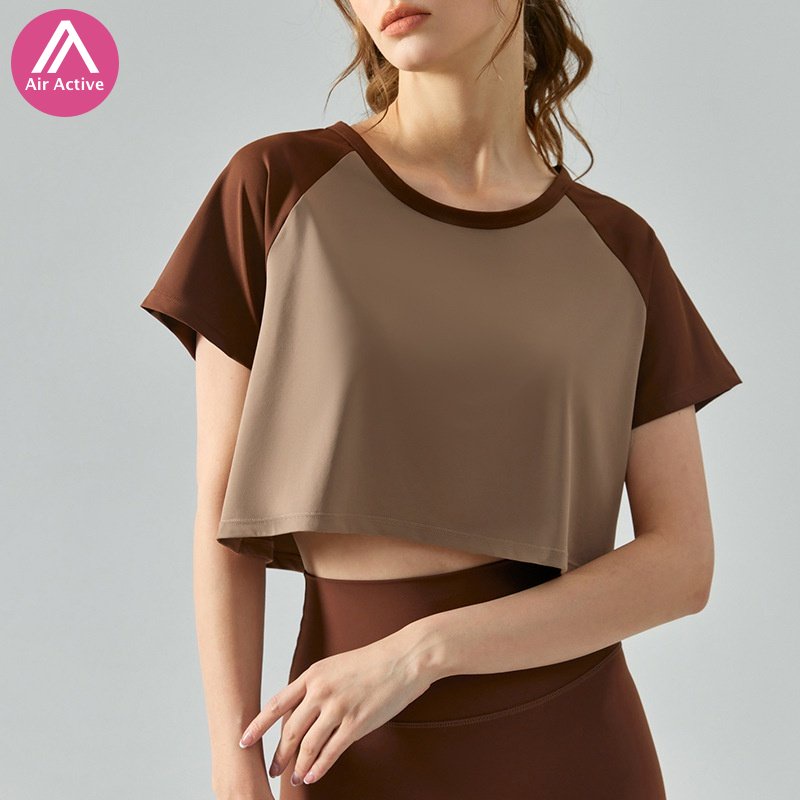 Áo Croptop Thể Thao Tay Ngắn Màu Sắc Tương Phản Thời Trang Cho Nữ