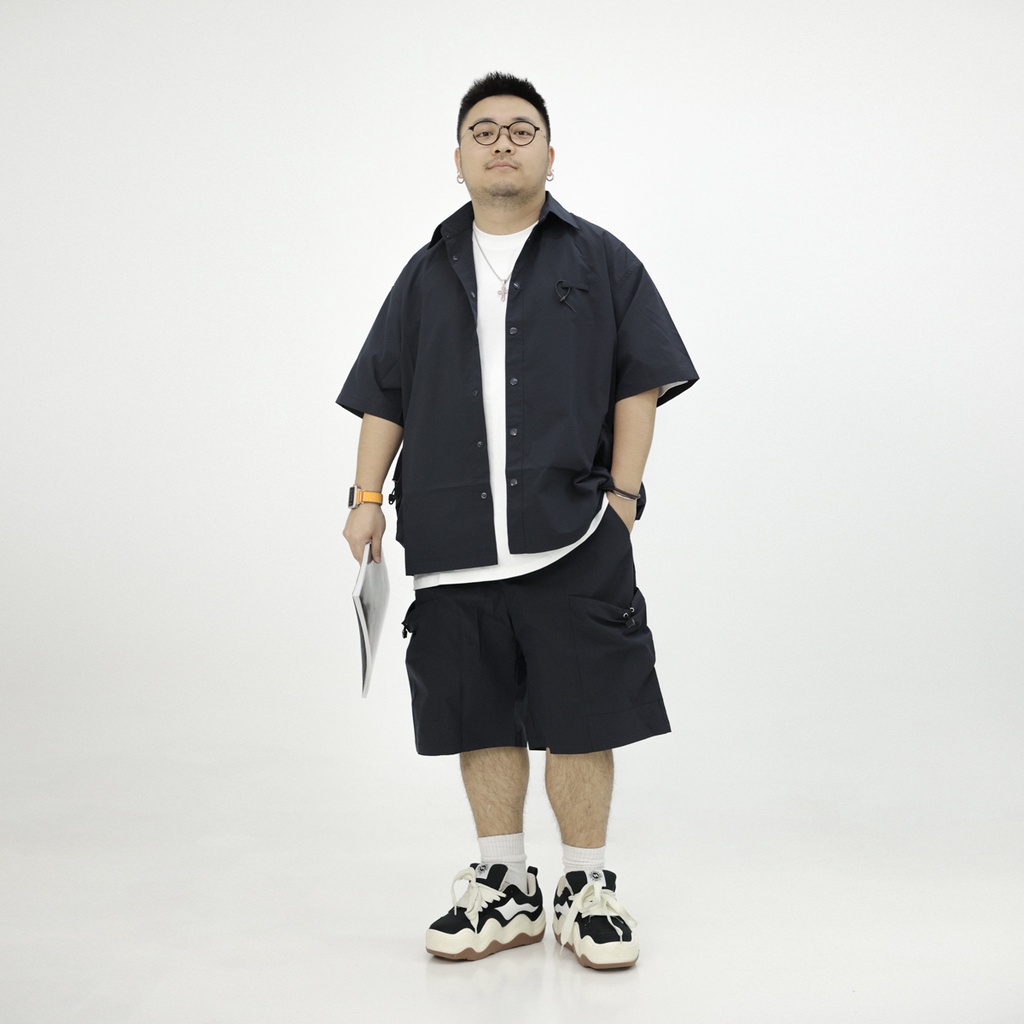 Áo Sơ Mi Tay Ngắn Vải Polyester Mỏng Phối Túi Lớn Kiểu Retro Nhật Bản Thời Trang Mùa Hè 2023 Cho Nam