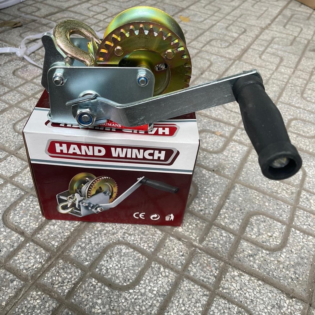 Tời tay quay tự hãm có móc, có cáp 1000lbs