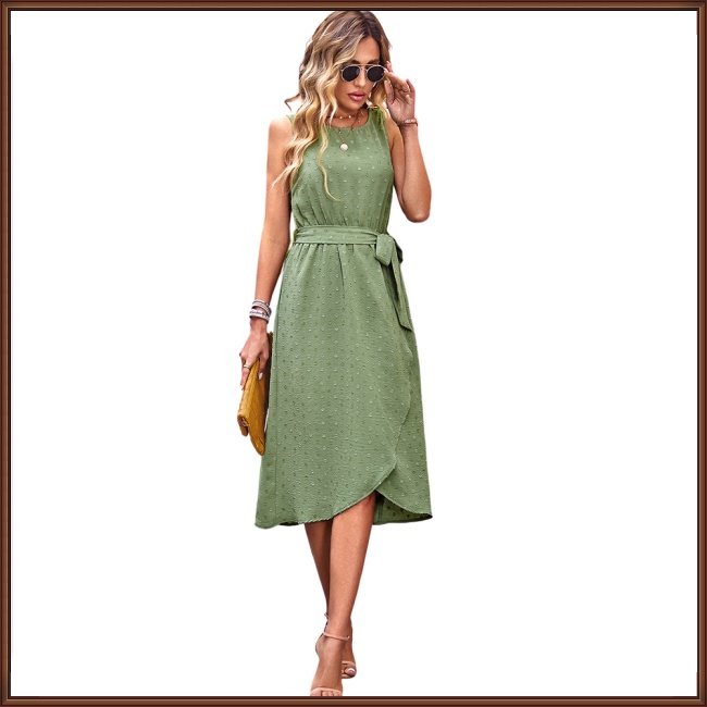 Đầm Midi Không Tay Cổ Tròn Cột Dây Thời Trang Cho Nữ