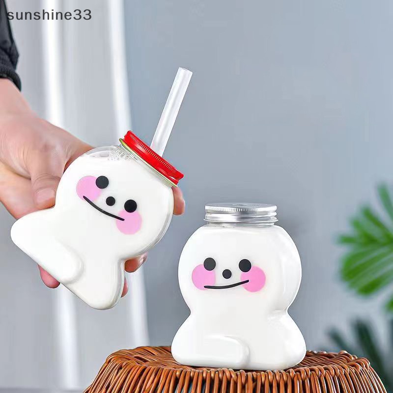 1 Bình Đựng Nước Ép / Trà Sữa Bằng Nhựa Trong Suốt Kiểu Hoạt Hình Sáng Tạo 400ML