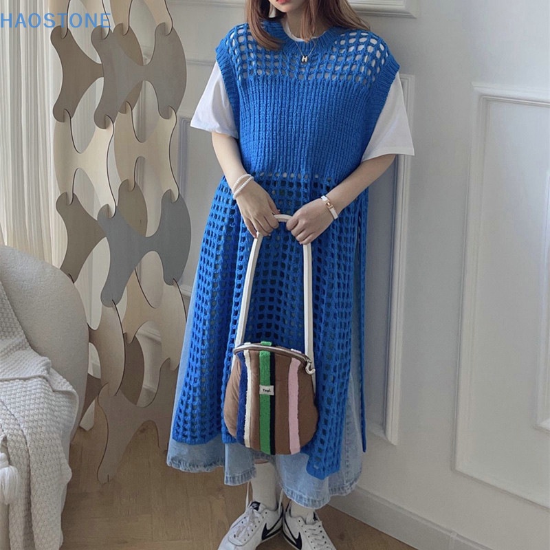Đầm Dài Dệt Kim Không Tay Dáng Rộng Xẻ Tà Cao Đường Phố Cho Nữ MCL
