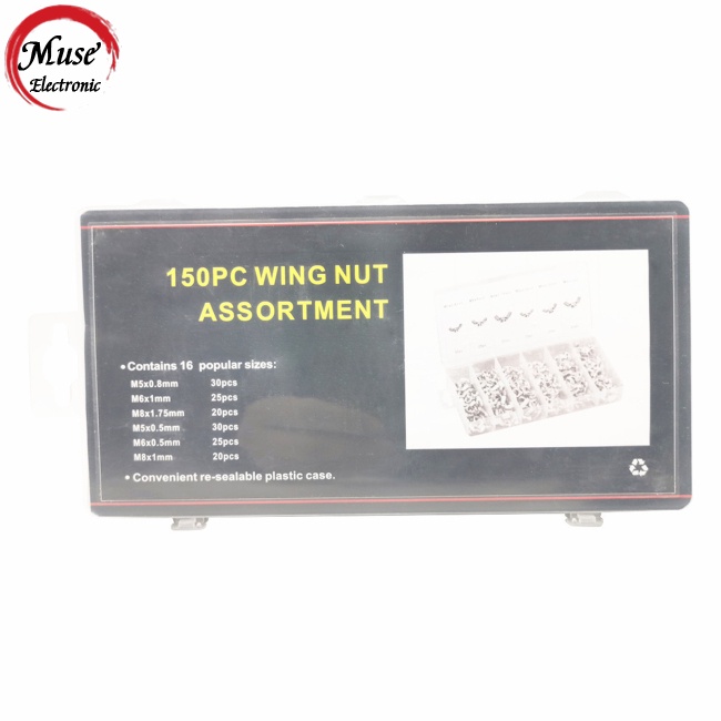 Bộ 150 Đai Ốc Cánh Bằng Hợp Kim Thép M5-m8 Nhiều Kích Thước