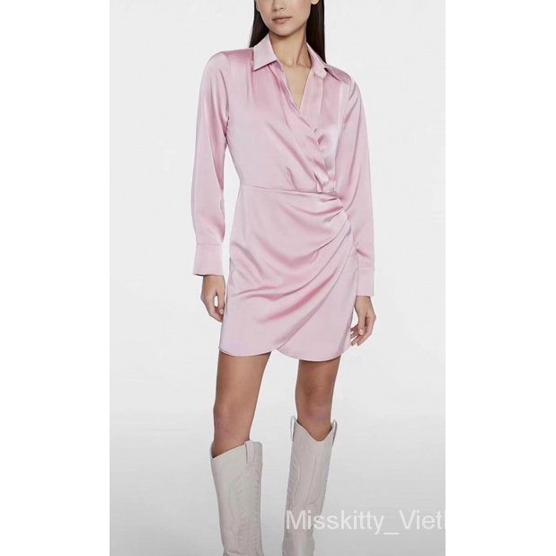 Za mango Duo Duo Duo no logo za mango Duo Duo Duo Duotti no logo Y 2023 Áo Sơ Mi Satin Dài Tay Cổ Bẻ Hai Dây Nhấn Eo Dáng Ngắn Mỏng Nhẹ Thời Trang Mùa Xuân