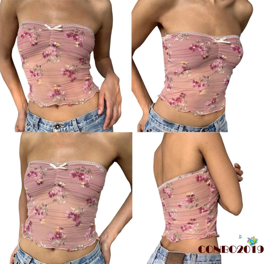 Áo Crop Top Nữ Không Tay Ren Y2k Gợi Cảm