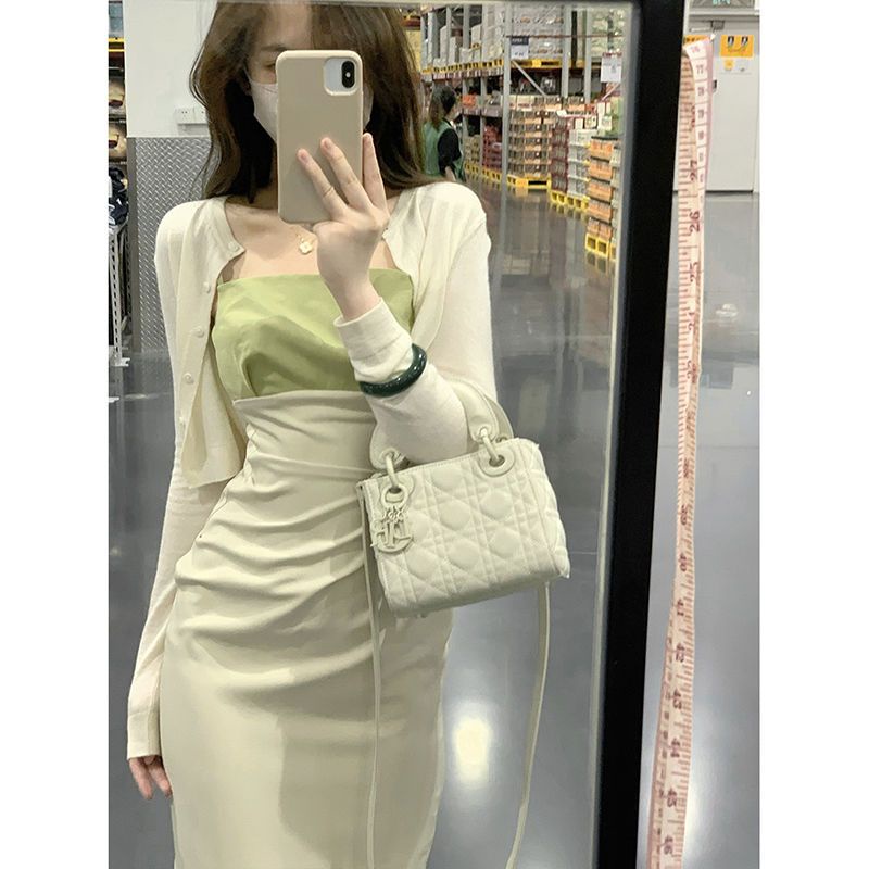 Đầm Cardigan Ngắn Tay Dài Phối Màu Thời Trang Mùa Thu 2022