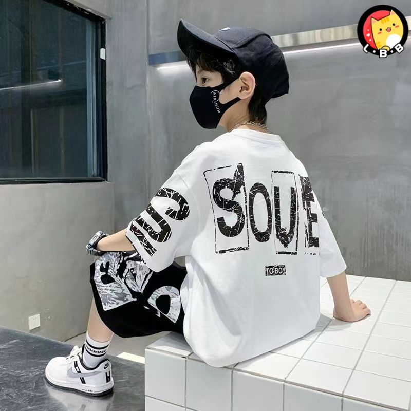 Set Áo Thun Tay Ngắn + Quần Short Thời Trang Mùa Hè Mới Cho Bé Trai 3-5 - 8-10 - 12-13 Tuổi