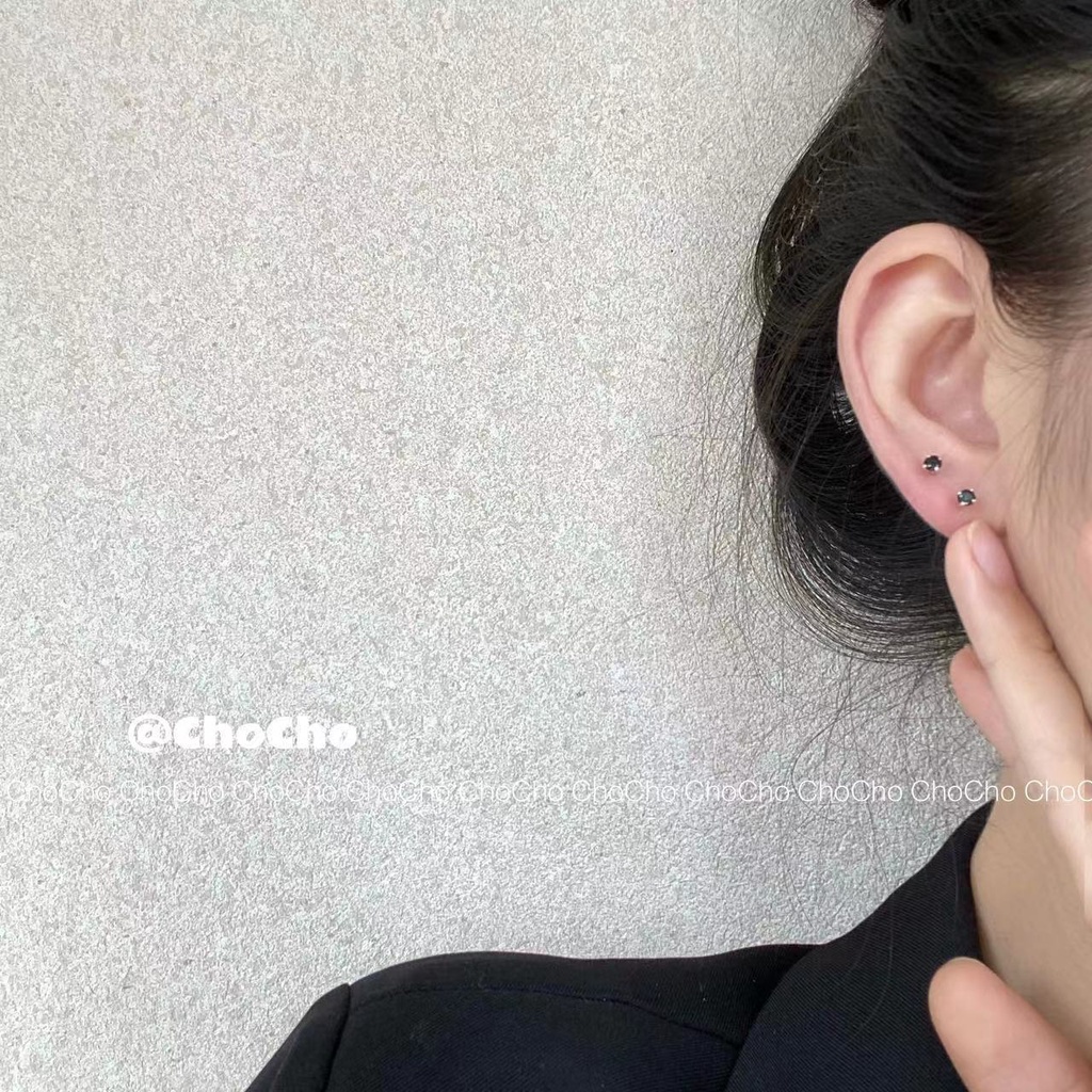 Set 6 Khuyên Tai Đính Đá Zircon Đen Đơn Giản Chống Dị Ứng Không Phai Màu Cho Nam Và Nữ