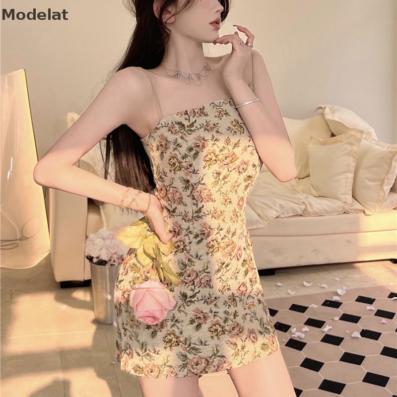 Mfc Đầm Hai Dây Mini Ôm Dáng In Hoa Phong Cách Vintage Gợi Cảm Cho Nữ