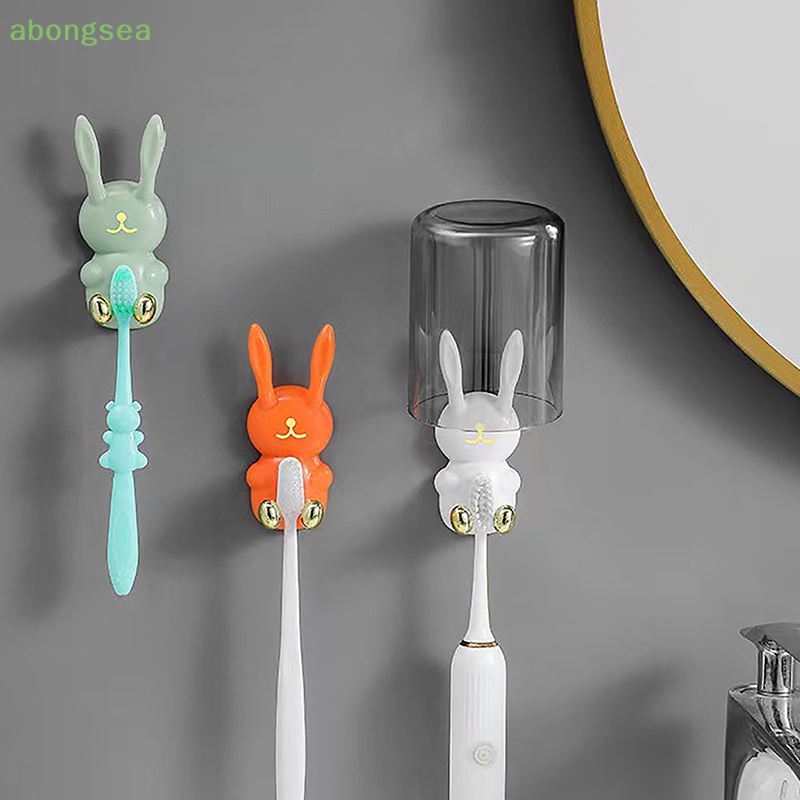 Abongsea Giá Đựng Bàn Chải Đánh Răng Gắn Tường Đa Năng Không Để Lại Dấu Vết Họa Tiết Thỏ Hoạt Hình Dễ Thương