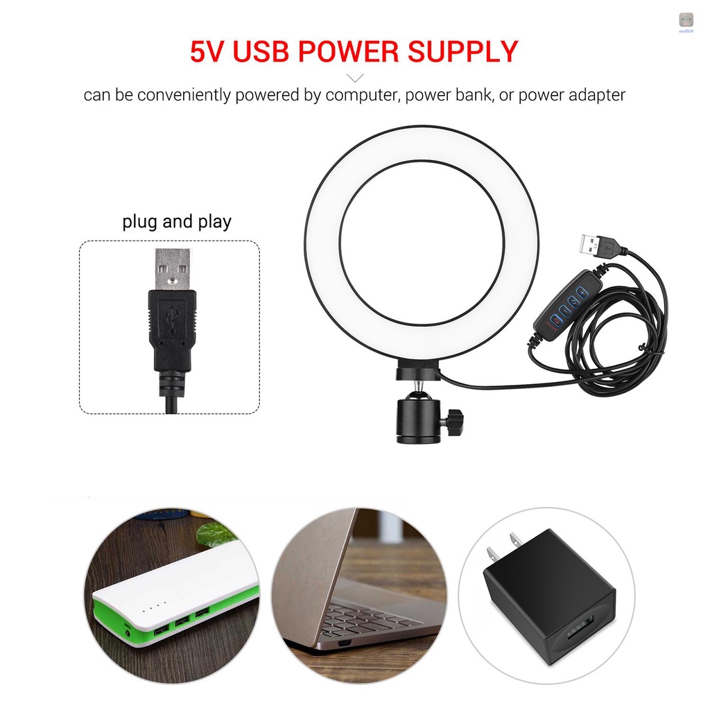 Vòng Đèn LED Tròn Mini 6 Inch 3 Chế Độ Điều Chỉnh Được Kèm Giá Đỡ Ba Chân Mini Để Bàn Dùng Làm Đạo Cụ Chụp Ảnh Selfie