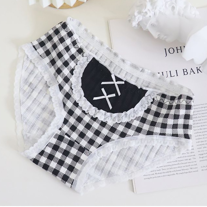 Quần Lót Cotton Lưng Vừa In Họa Tiết Đính Nơ Phong Cách Lolita Nhật Bản Dễ Thương Cho Nữ