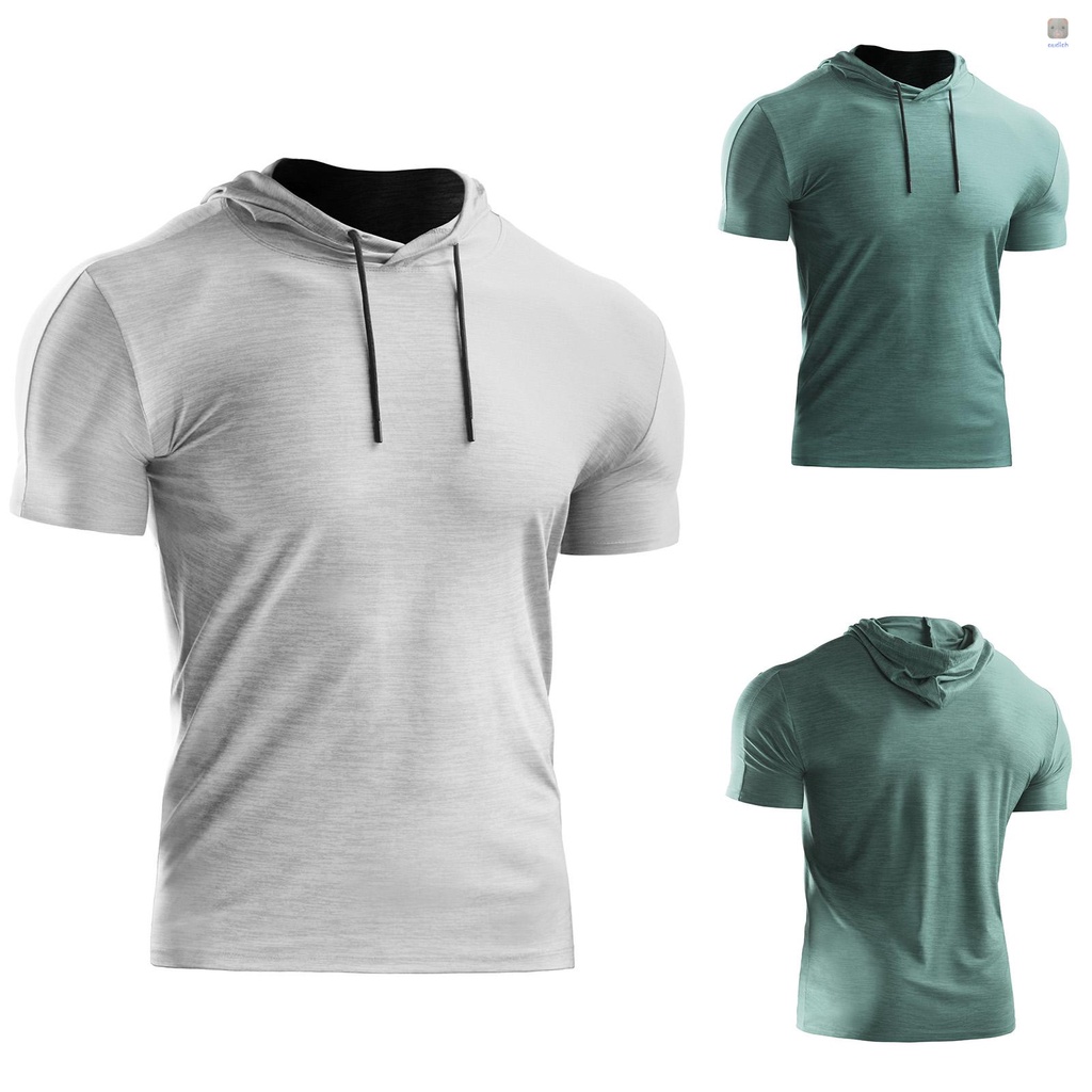 Áo Thun Thể Thao Tay Ngắn Có Nón Rút Dây Màu Sắc Đơn Giản Khô Thoáng Nhanh Thời Trang Mùa Hè