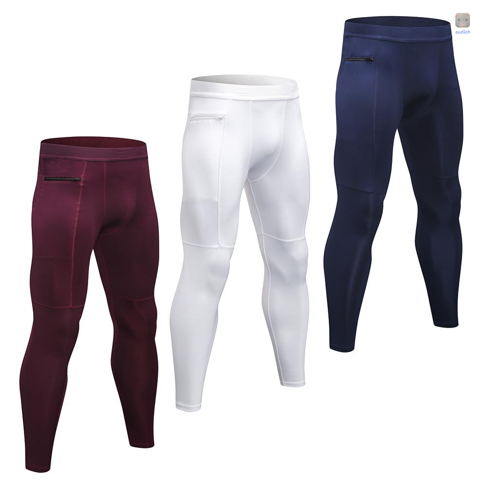 Bộ 3 Quần Legging Thể Thao Ôm Dáng Co Giãn Có Túi Khóa Kéo Nhanh Khô Cho Nam