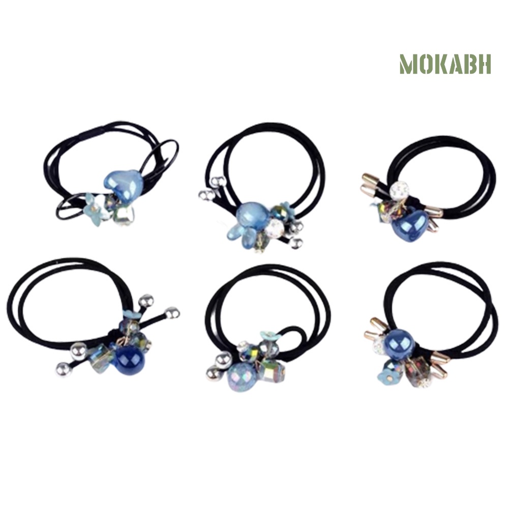 6 Dây Cột Tóc Co Dãn Họa Tiết Hoa Đính Đá Thời Trang Cho Nữ